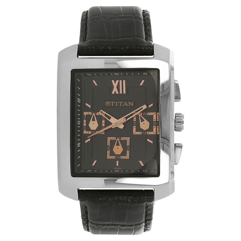 Titan Quartz Multifunction Black Dial Leather Strap Watch for Men
