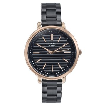 Sonata Poze Quartz Analog Black Dial Black Color Stainless Steel Strap Watch For Women