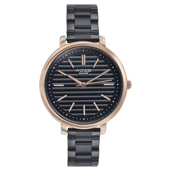Sonata Poze Quartz Analog Black Dial Black Color Stainless Steel Strap Watch For Women - image number 1