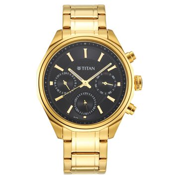 Titan Regalia Opulent Black Dial Quartz Multifunction Stainless Steel Strap watch for Men