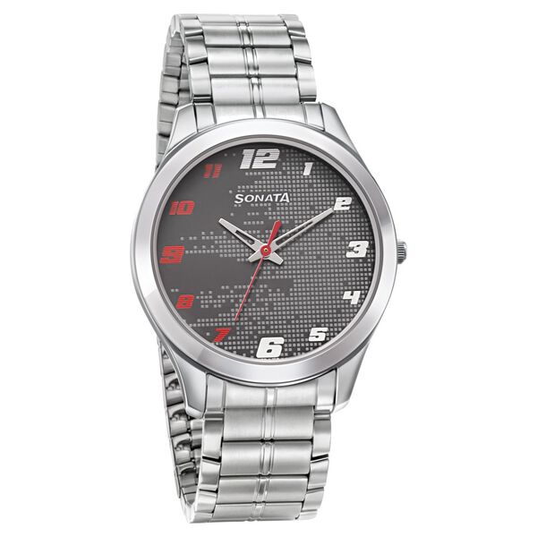 Sonata RPM Quartz Analog Grey Dial Metal Strap Watch for Men - image number 0