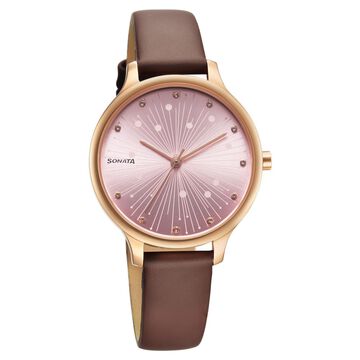 Sonata Blush Quartz Analog Pink dial Leather Strap Watch for Women
