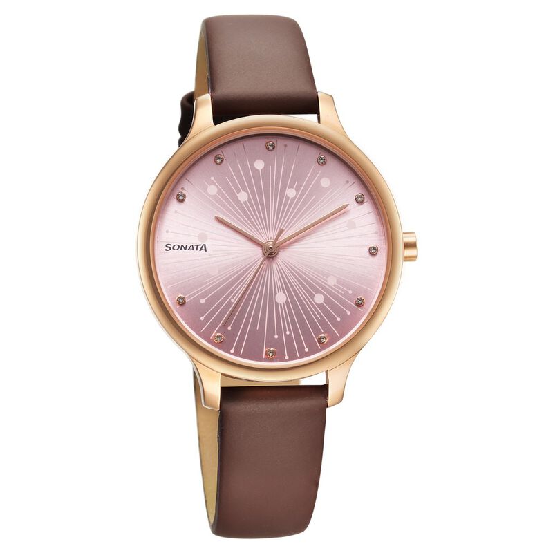 Sonata Blush Quartz Analog Pink dial Leather Strap Watch for Women