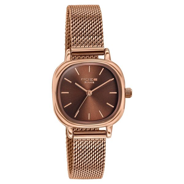 Poze By Sonata Quartz Analog Brown Dial Golden Metal Strap Watch For Women - image number 2