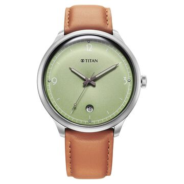 Titan Timeless Treasures Quartz Analog with Date Green Dial With Brown Color Leather Strap Watch For Men