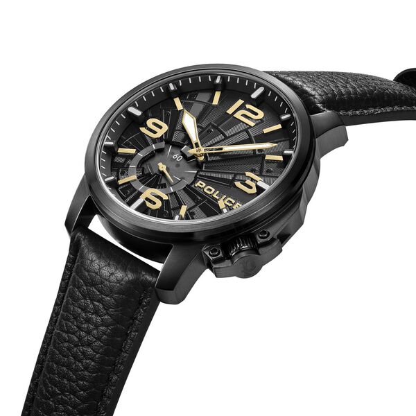 Police Quartz Analog Black Dial Black Leather Strap Watch For Men - image number 3