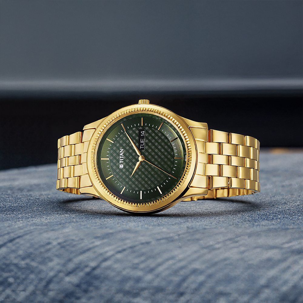 Titan Karishma Quartz Analog with Day and Date Green Dial Stainless Steel Strap Watch For Men-image-41