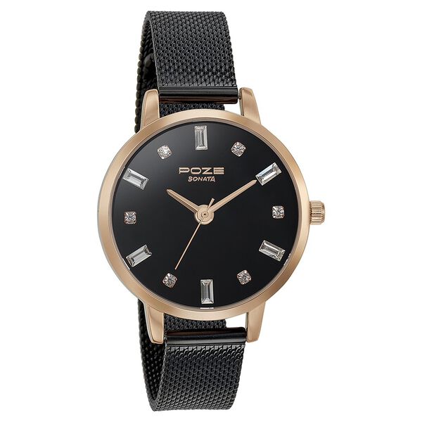 Sonata Poze Quartz Analog Black Dial Mesh Strap Watch for Women - image number 2