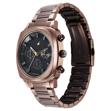 Fastrack Kronos Chronograph Black Dial Brown Stainless Steel Strap Watch For Guys