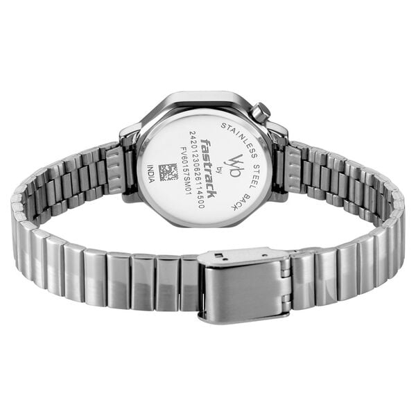 Vyb Seeker By Fastrack Quartz Analog Black Dial Silver Stainless Steel Strap Watch For Girls - image number 6