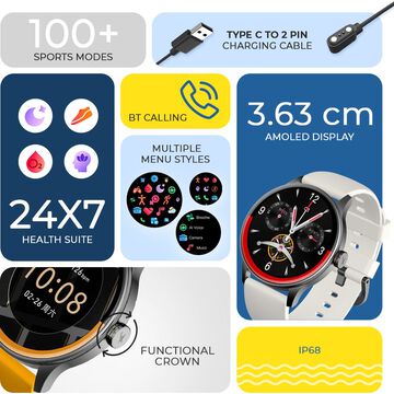 Fastrack Smart Jupiter R3 Pro 3.63 cm AMOLED Smartwatch BT Calling 100+ Sports Modes 5-Day Battery