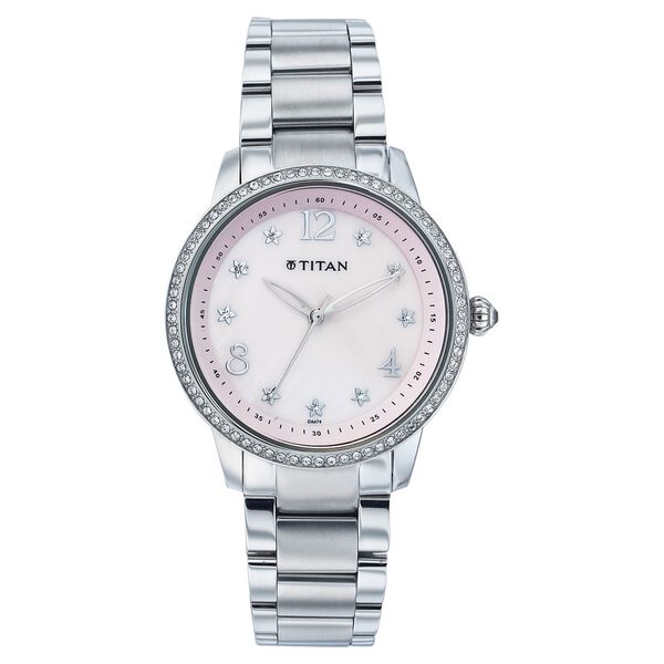 Titan Quartz Analog Mother of Pearl Dial Stainless Steel Strap Watch for Women - image number 0