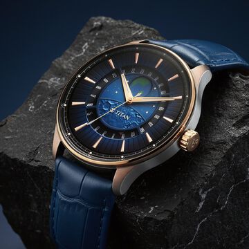 Titan Stellar Analog with Earth Disc and Blue Dial Blue Leather Strap Watch for Men