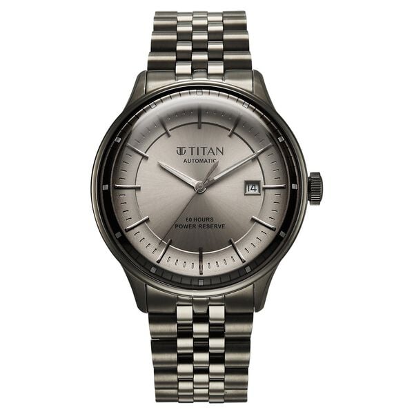 Titan Weekender 60 Hours Power Reserve Concealed Automatic Analog Gun Dial Dark Gun Stainless Steel Strap Watch for Men - image number 1
