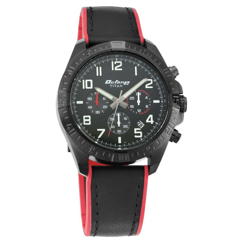 Titan Octane Hyper Lume Black Dial Chronograph Leather Strap Watch for Men - image number 0