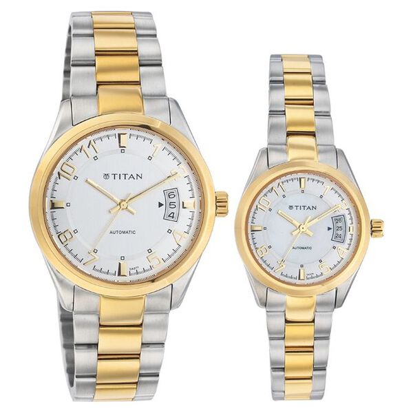 Titan Quartz Analog with Date Silver Dial Watch for Couple - image number 0