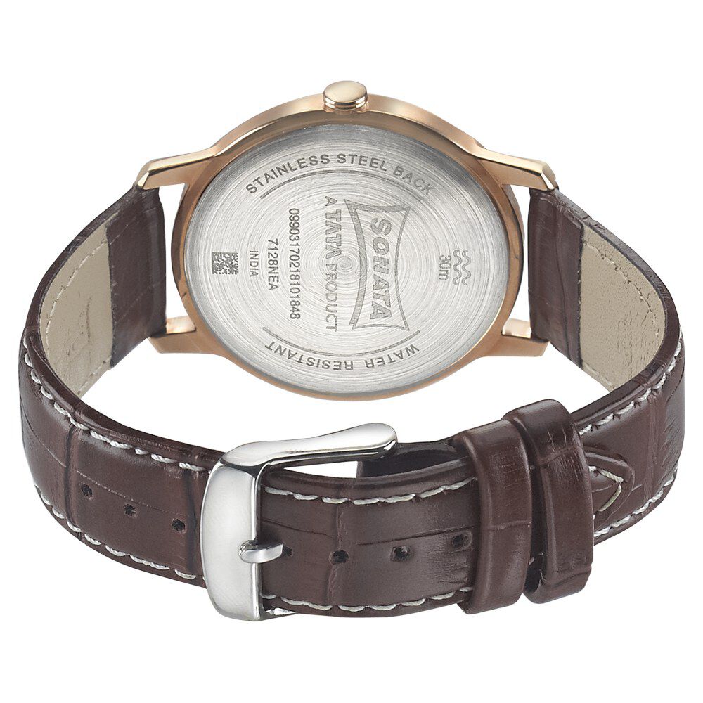 Buy Online Sonata Quartz Analog White Dial Leather Strap Watch for Men np7128wl01 Titan
