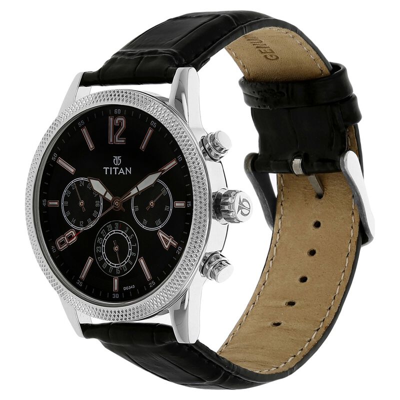 Titan Workwear Black Dial Quartz Multifunction Leather Strap watch for Men - image number 1