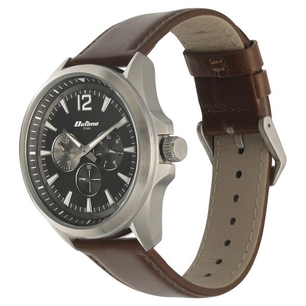 Titan Quartz Multifunction Black Dial Leather Strap Watch for Men - image number 2