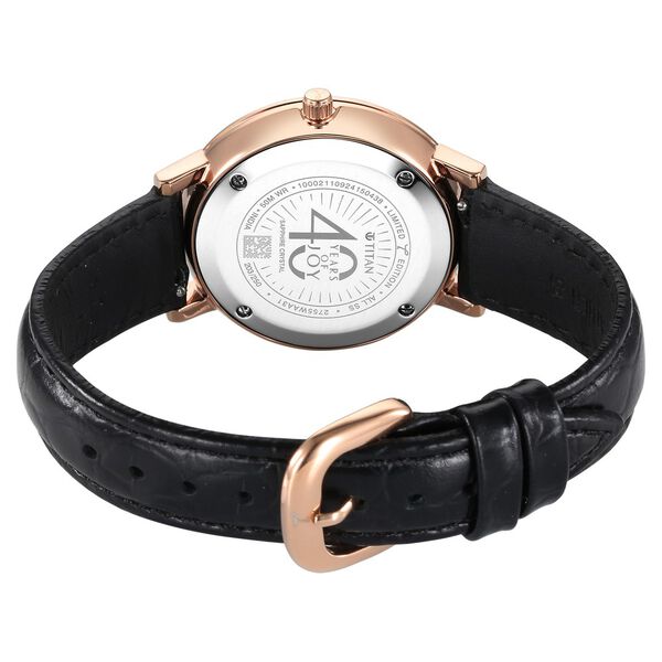 Titan 40 years Quartz Analog Silver Dial Black Leather Strap Watch For Women - image number 4