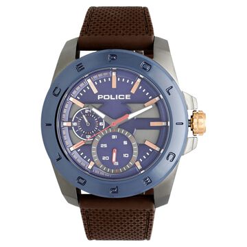 Police Quartz Multifunction Blue Dial Leather Strap Watch for Men