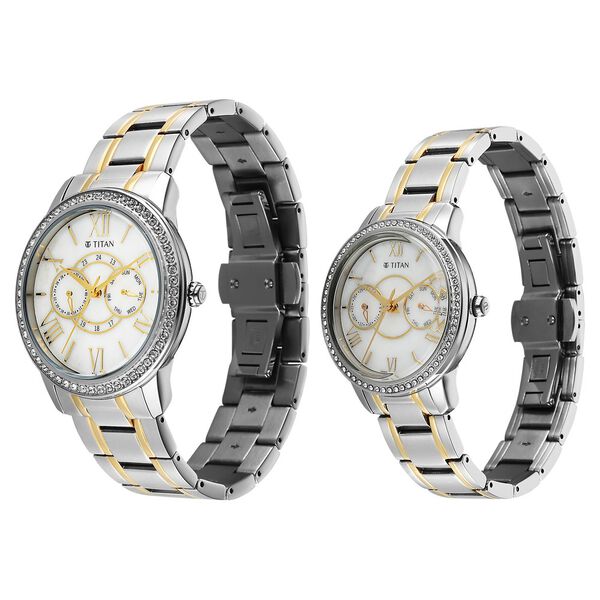 Titan Royal Bandhan Quartz Analog with Day and Date White Dial Two Toned Strap Watch For Couple - image number 2