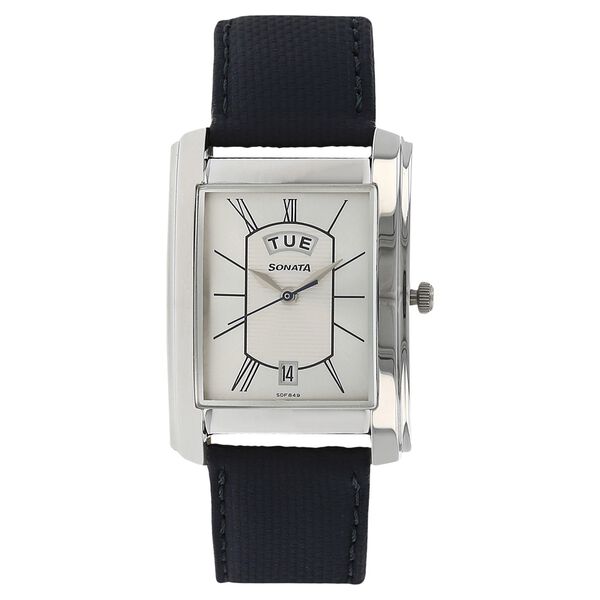 Sonata Quartz Analog with Day and Date White Dial Leather Strap Watch for Men - image number 0