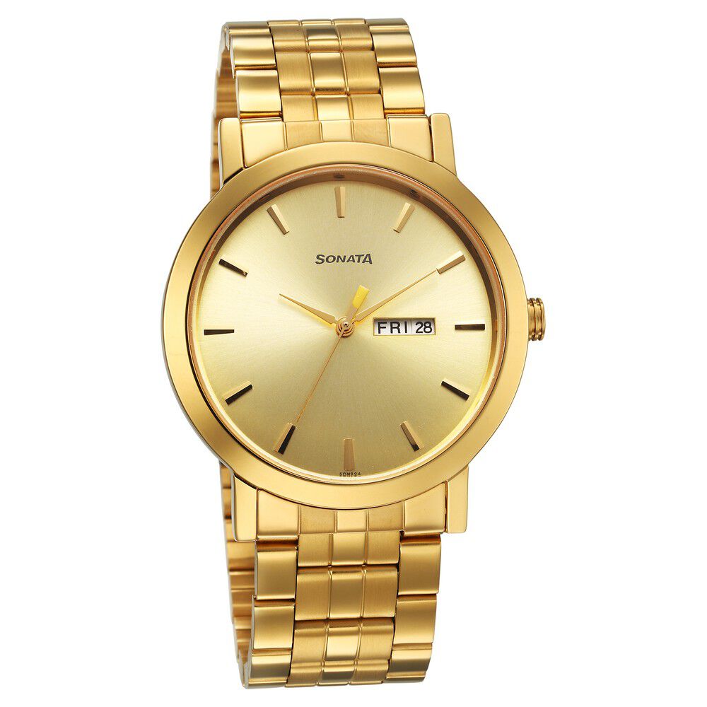Buy Online Sonata Utsav Champagne Dial Watch for Men ns77108ym07 Titan