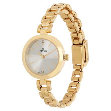 Titan Quartz Analog Champagne Dial Golden Stainless Steel Strap Watch For Women