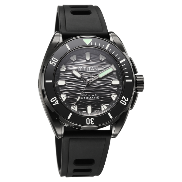 Titan Zero Hour Diver's 300m Automatic Analog with Black Dial Black Stainless Steel & Black FKM Strap Watch for Men - image number 3