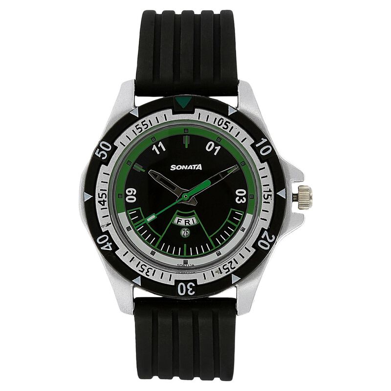 SF Quartz Analog Black Dial Plastic Strap Watch for Men