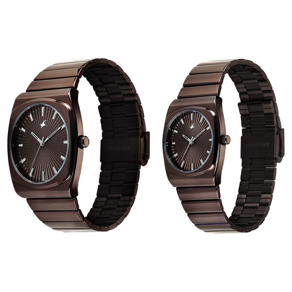 Fastrack Mixmatched Quartz Analog Multicoloured Dial Two Toned Stainless Steel Strap Watch For Couple - image number 2