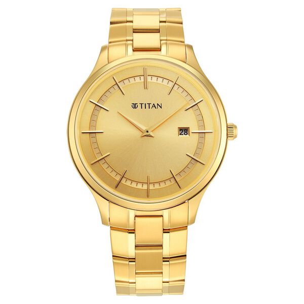 Titan Classique Slimline Champagne Dial Analog with Day and Date Stainless Steel Strap Watch for Men - image number 1