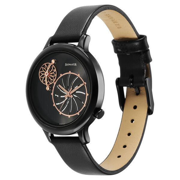 Sonata Unveil Quartz Analog Black Dial Leather Strap Watch for Women - image number 1