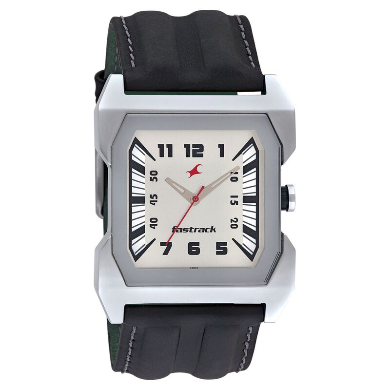 Fastrack Quartz Analog Silver Dial Leather Strap Watch for Guys