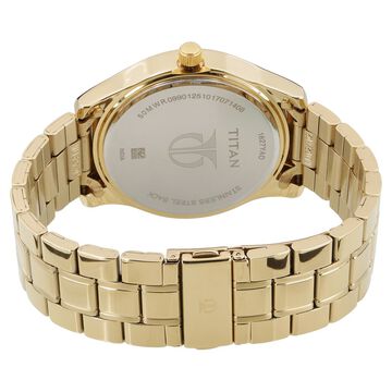 Titan Quartz Analog with Date Champagne Round Dial Golden Stainless Steel Strap Watch For Men