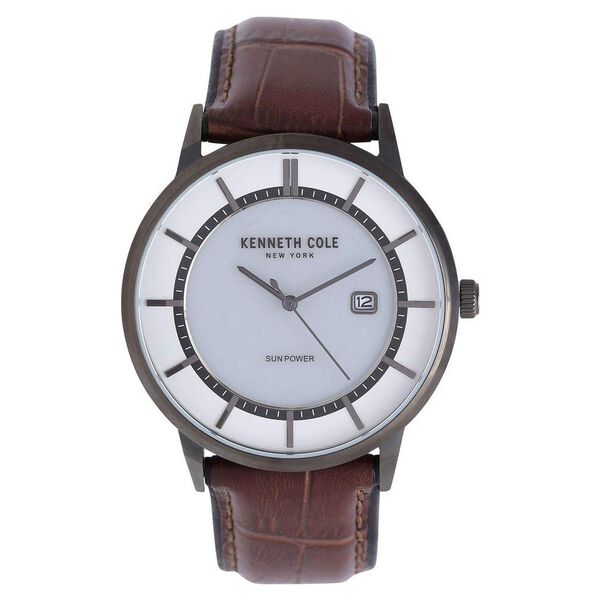 Kenneth Cole Quartz Analog Solar Silver Dial Leather Strap Watch for Men - image number 0