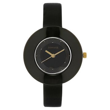 Sonata Quartz Analog Black Dial Leather Strap Watch for Women