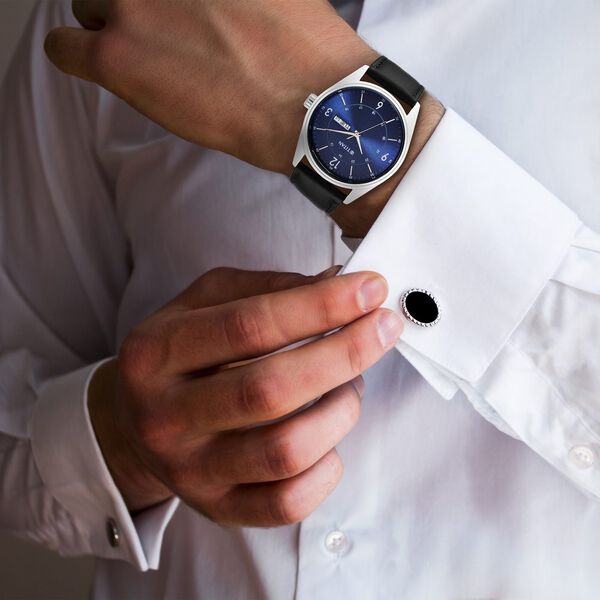 Buy Online Titan Quartz Analog Blue Dial Leather Strap Watch for Men ...