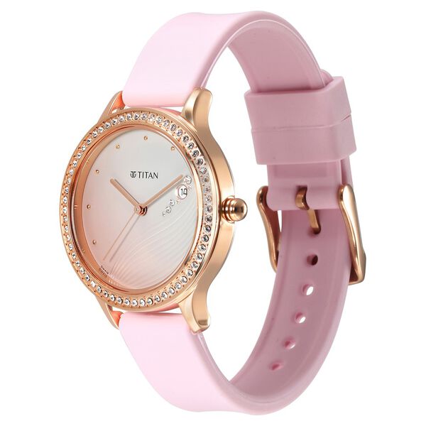 Titan Purple Glam It Up Pink Dial Analog with Date Silicone Strap Watch for Women - image number 2