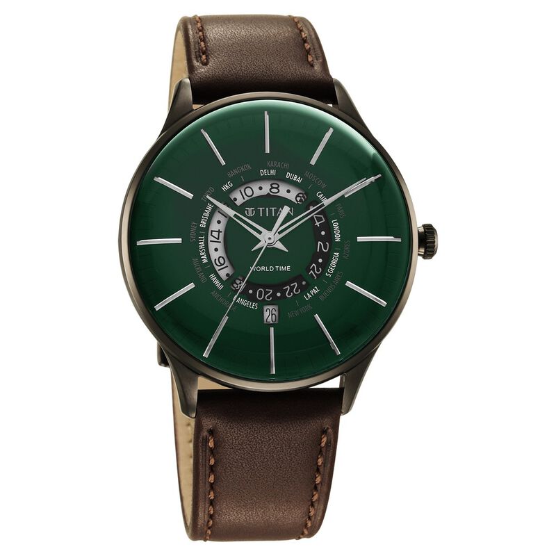 Buy Online Titan Workwear Green Dial Analog Leather Strap Watch