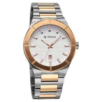 Titan Regalia Marque Analog with White Dial Rose Gold Dual Tone Stainless Steel Strap Watch for Men