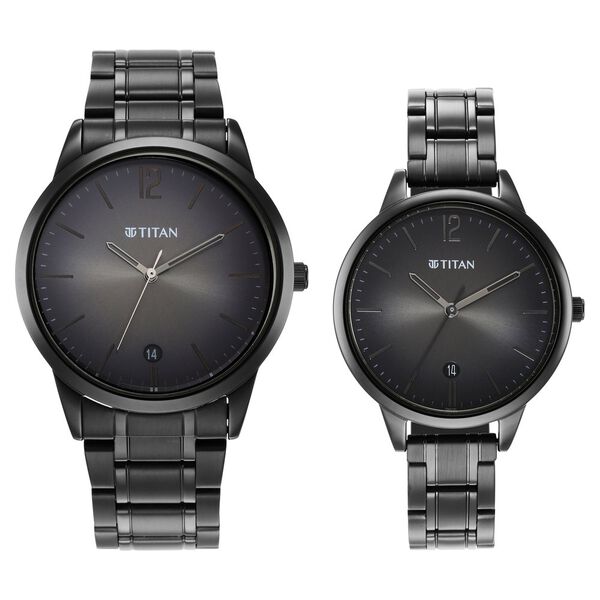 Titan Bandhan Anthracite Dial Analog with Date Stainless Steel Strap Watch for Couple - image number 1
