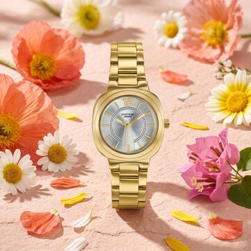 Poze By Sonata Quartz Analog Silver Dial Golden Stainless Steel Strap Watch For Women