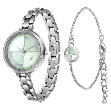 Fastrack Pulse Quartz Analog Green Dial Metal Strap Watch For Girls