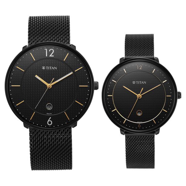 Titan Bandhan Black Dial Analog with Date Stainless Steel Strap watch for Couple - image number 1