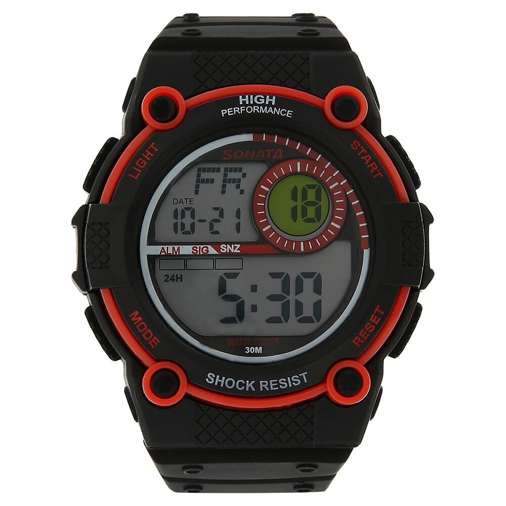 Buy Online SF Digital Dial Black Plastic Strap Watch for Men np77004pp02 Titan