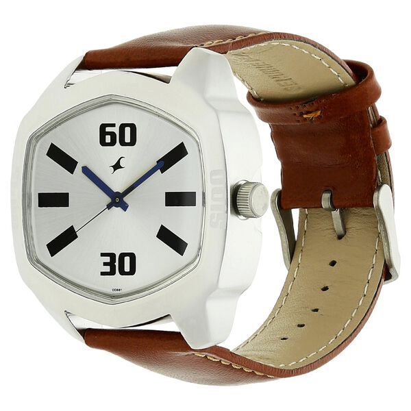 Fastrack Quartz Analog Silver Dial Leather Strap Watch for Guys - image number 1