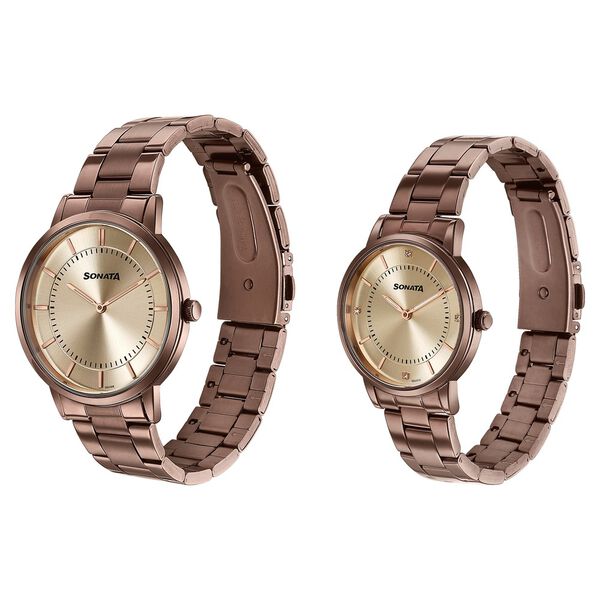 Sonata Soulmates Champagne Dial Couple Watch - image number 4