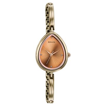 Sonata Colours of Earth Quartz Analog Brown Dial Metal Strap Watch For Women